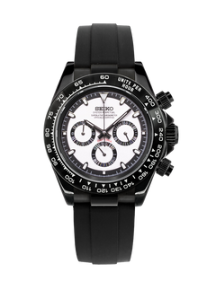 Seiko Daytona Mod All-Black Stainless Steel Case Panda Dial