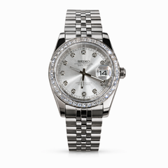 Seiko Mod Datejust Platinum Diamond
