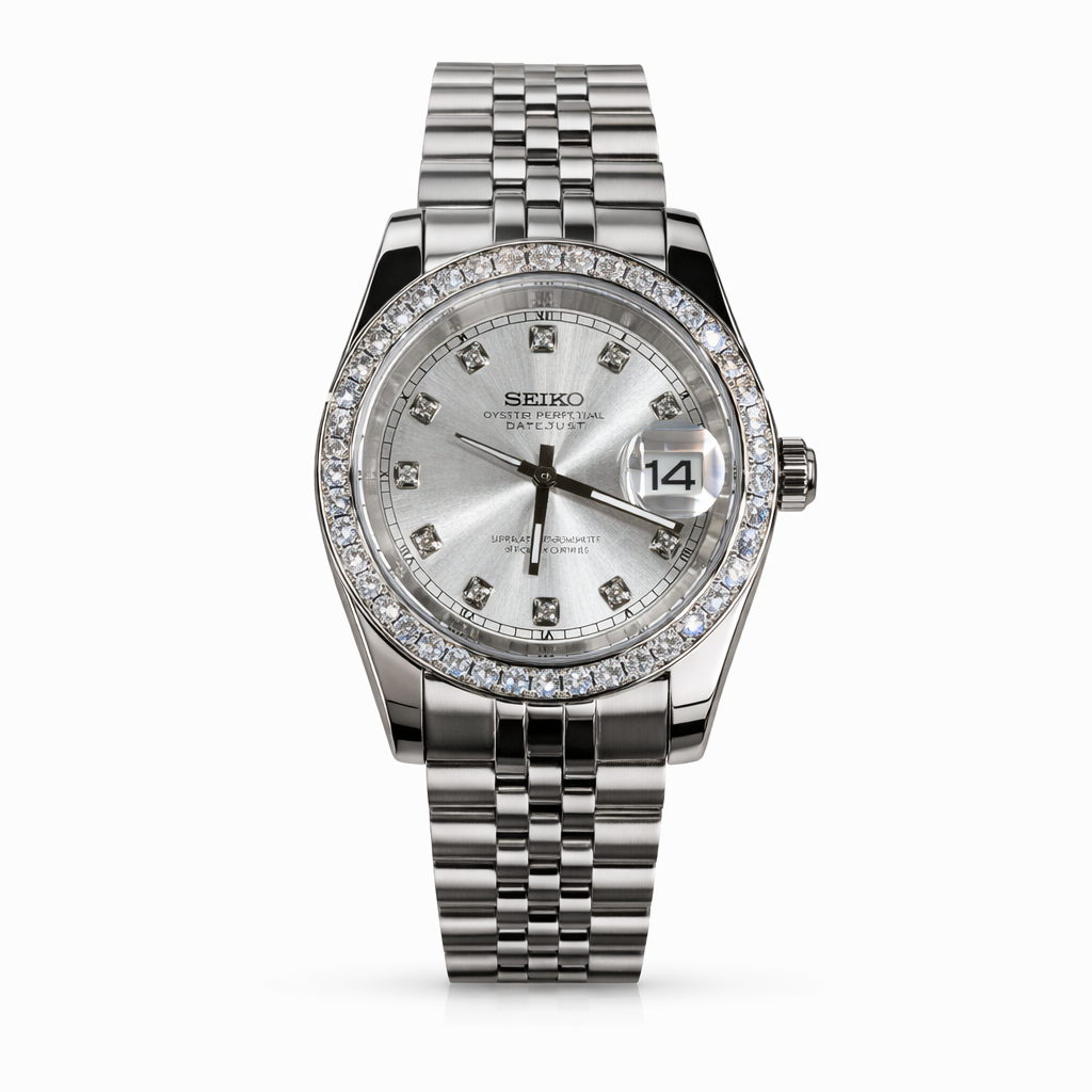 Seiko Mod Datejust Platinum Diamond