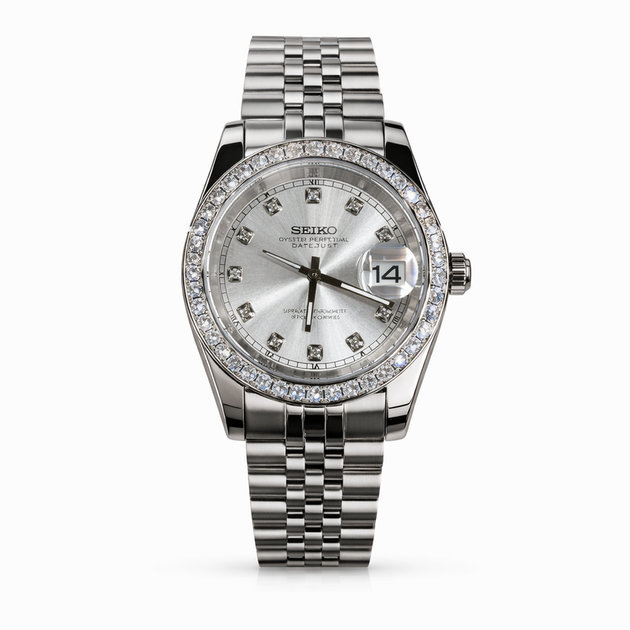 Seiko Mod Datejust Platinum Diamond