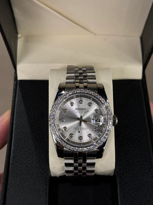 Seiko Mod Datejust Platinum Diamond