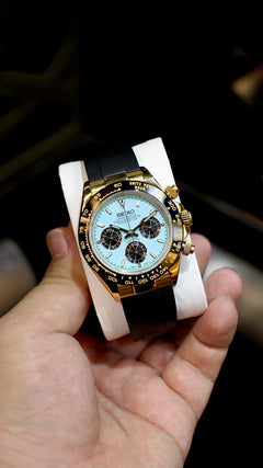 Seiko Daytona Mod Gold Oyster-Flex Bracelet Tiffany Blue Dial