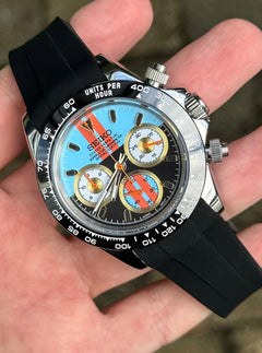 Seiko Daytona Mod Stainless Steel Case Orange Blue Racing Dial