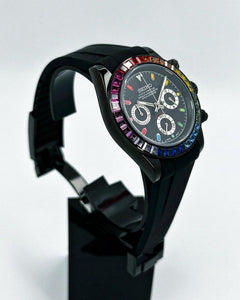Seiko Daytona Mod Black Case Rainbow Bezel Black Dial