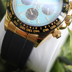 Seiko Daytona Mod Gold Oyster-Flex Bracelet Tiffany Blue Dial