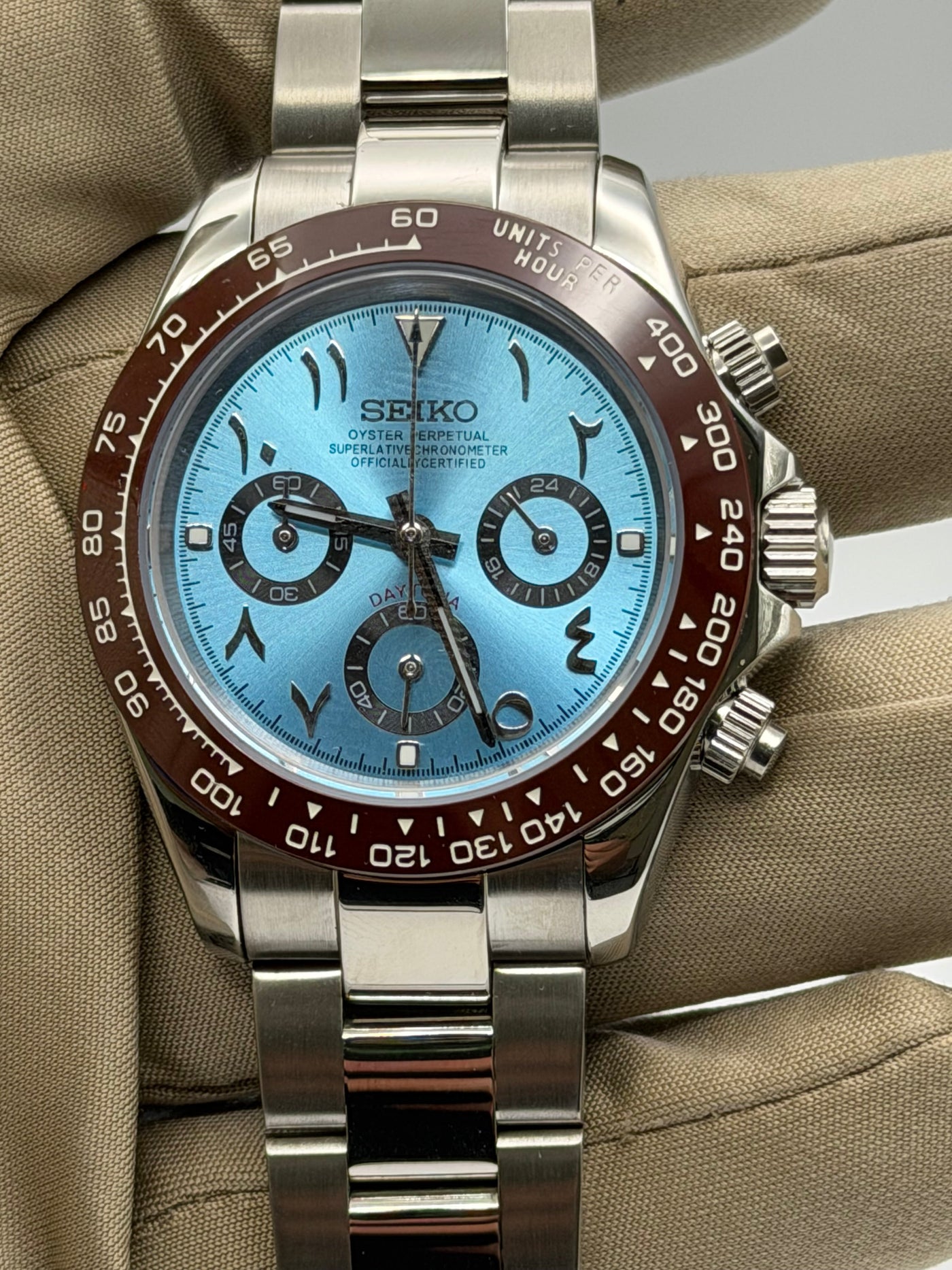Seiko Daytona Mod Platinum Blue Arabic Dial