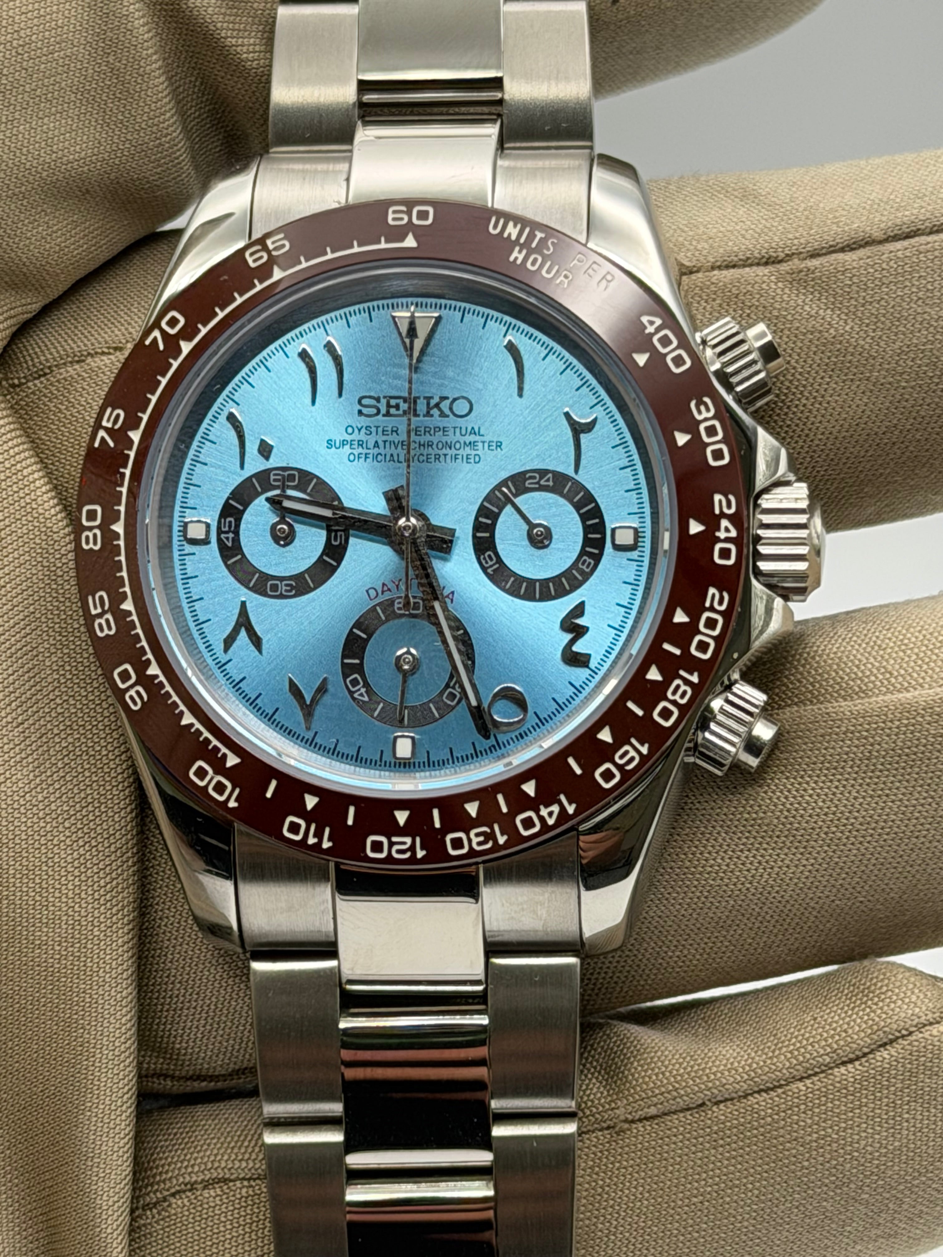 Seiko Daytona Mod Platinum Blue Arabic Dial