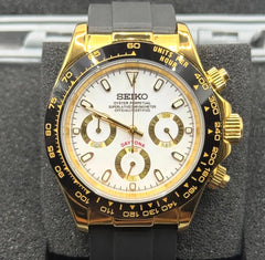 Seiko Daytona Mod Gold White Dial Oyster-Flex Strap