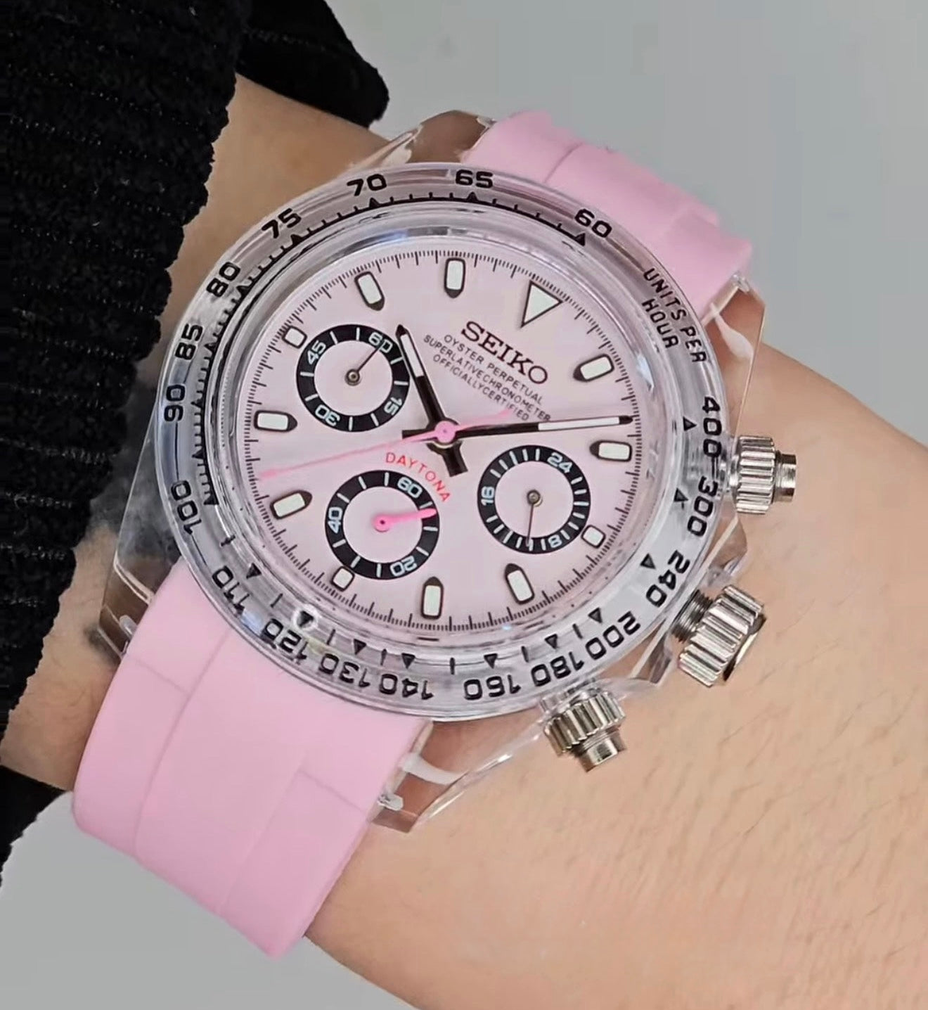 Seiko Daytona Mod Light Pink Dial Acrylic Case