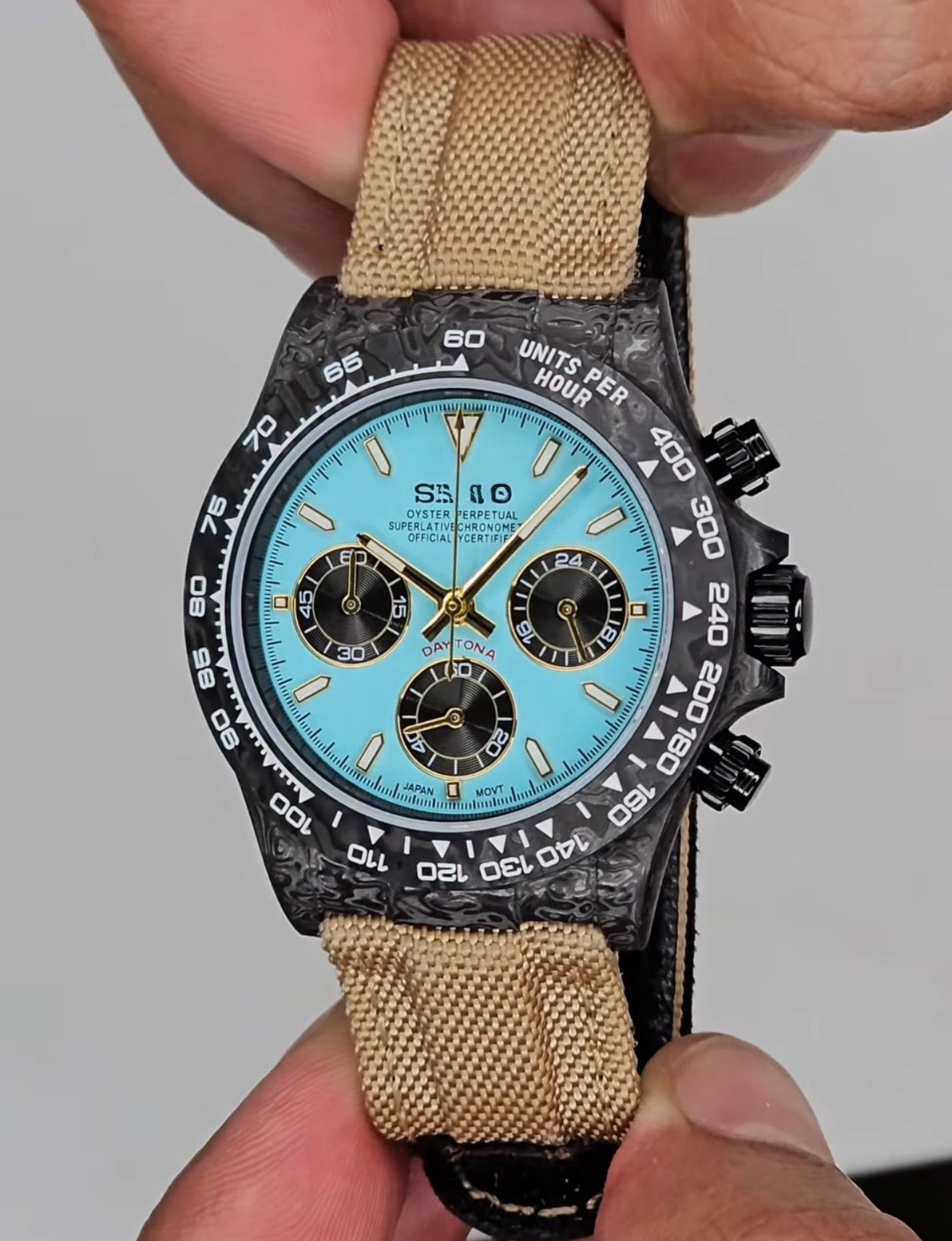Seiko Daytona Mod Carbon Fibre Case Tiffany Blue Dial