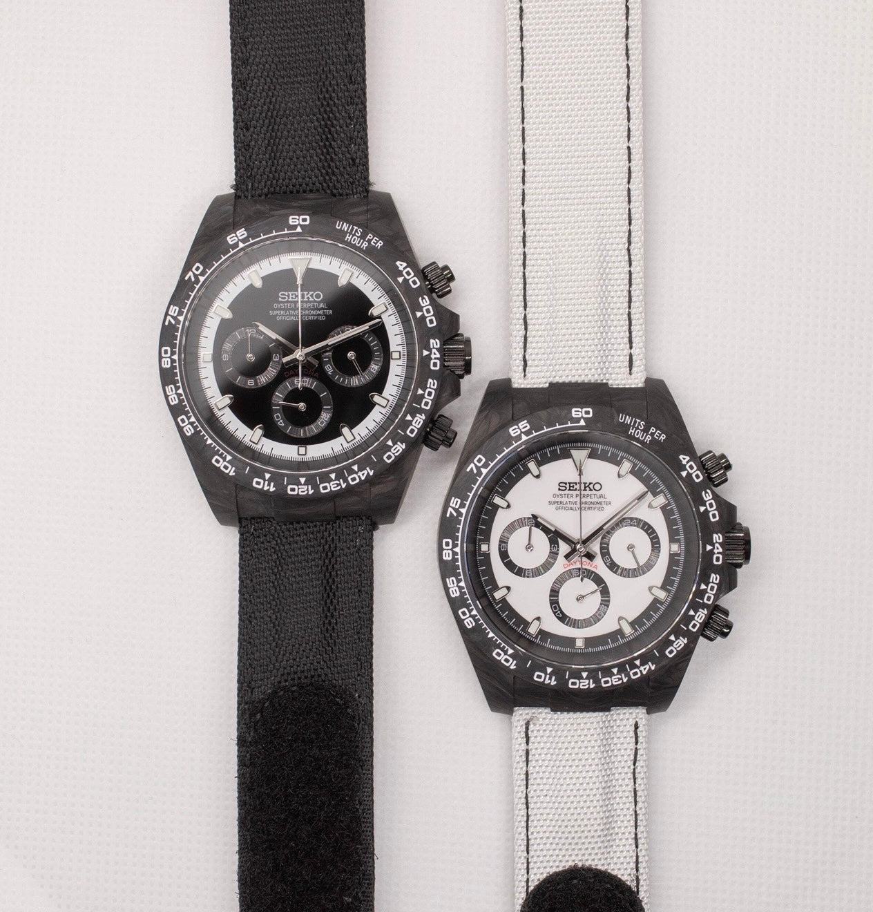Seiko Daytona Mod Carbon Fibre Case Black and White Dial