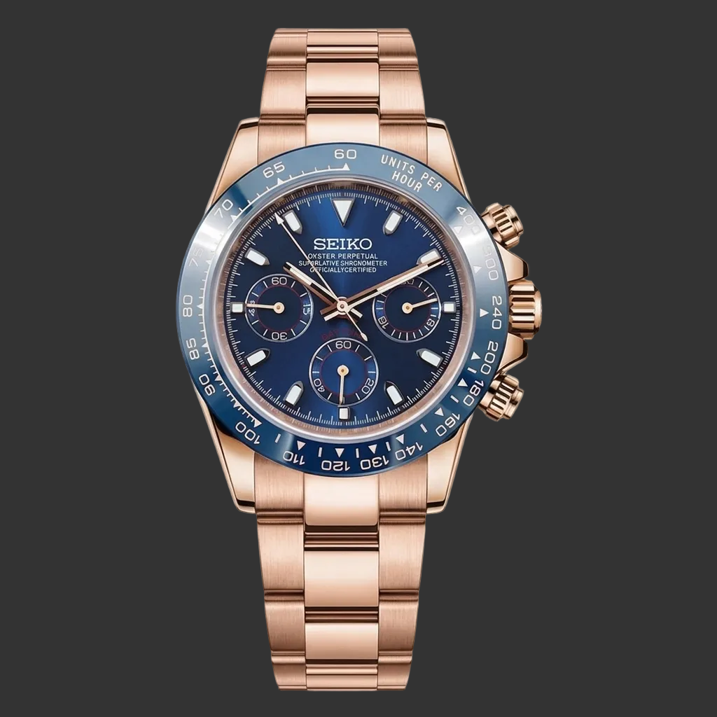 Seiko Daytona Mod Rose Gold Case and Bracelet Blue Dial