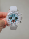 Seiko Daytona Mod Transparent Case Platinum Dial White Strap