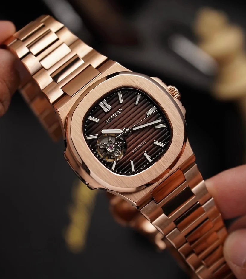 Seiko Mod Nautilus (Open Heart) Rose Gold Chocolate