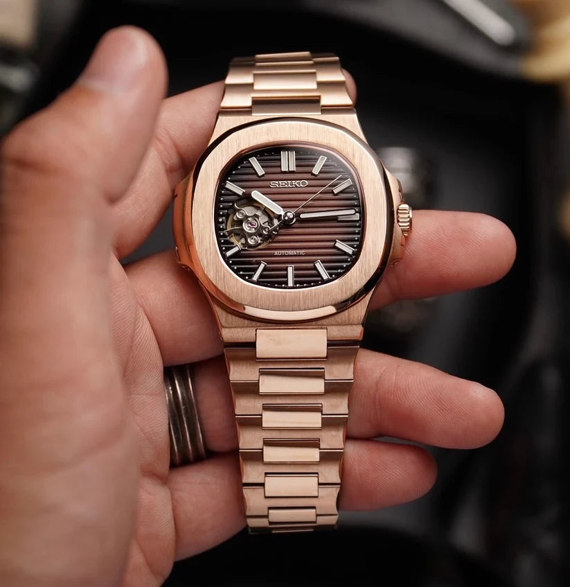 Seiko Mod Nautilus (Open Heart) Rose Gold Chocolate