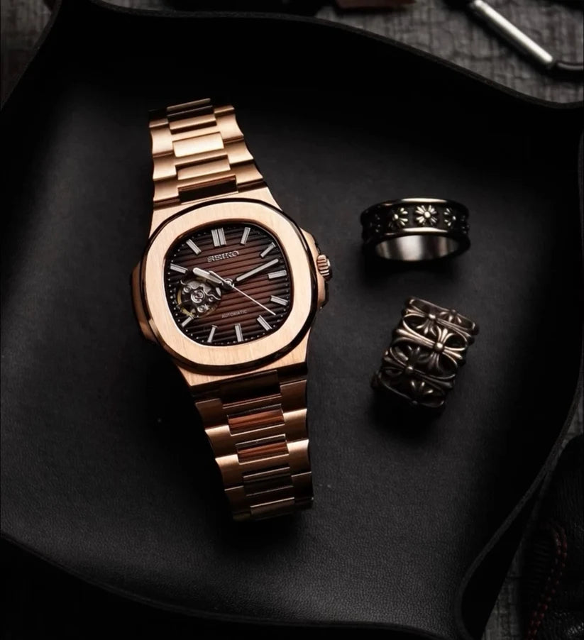 Seiko Mod Nautilus (Open Heart) Rose Gold Chocolate
