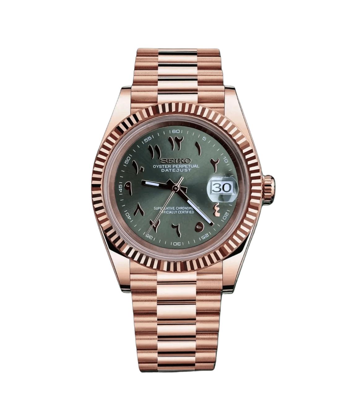 Seiko Mod Datejust RG Arabic Olive Green