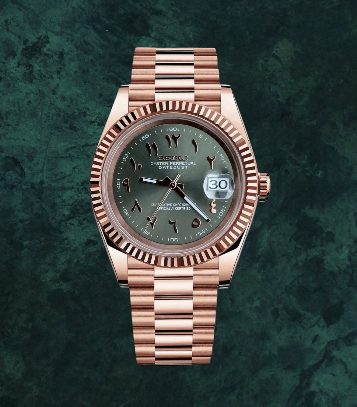 Seiko Mod Datejust RG Arabic Olive Green