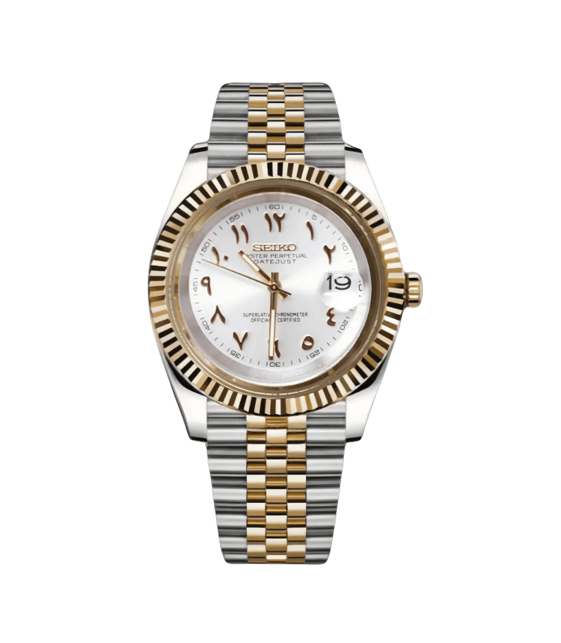 Seiko Mod Datejust Two-Tone Arabic Pure White