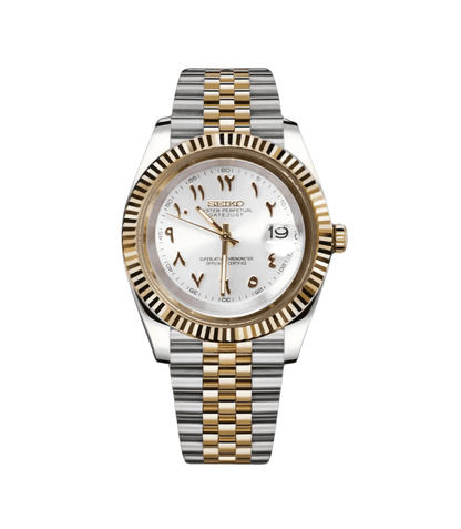 Seiko Mod Datejust Two-Tone Arabic Pure White