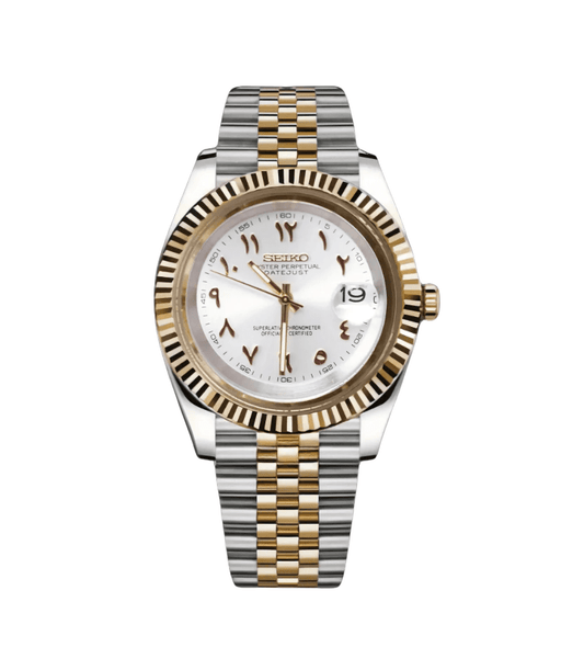 Seiko Mod Datejust Two-Tone Arabic Pure White