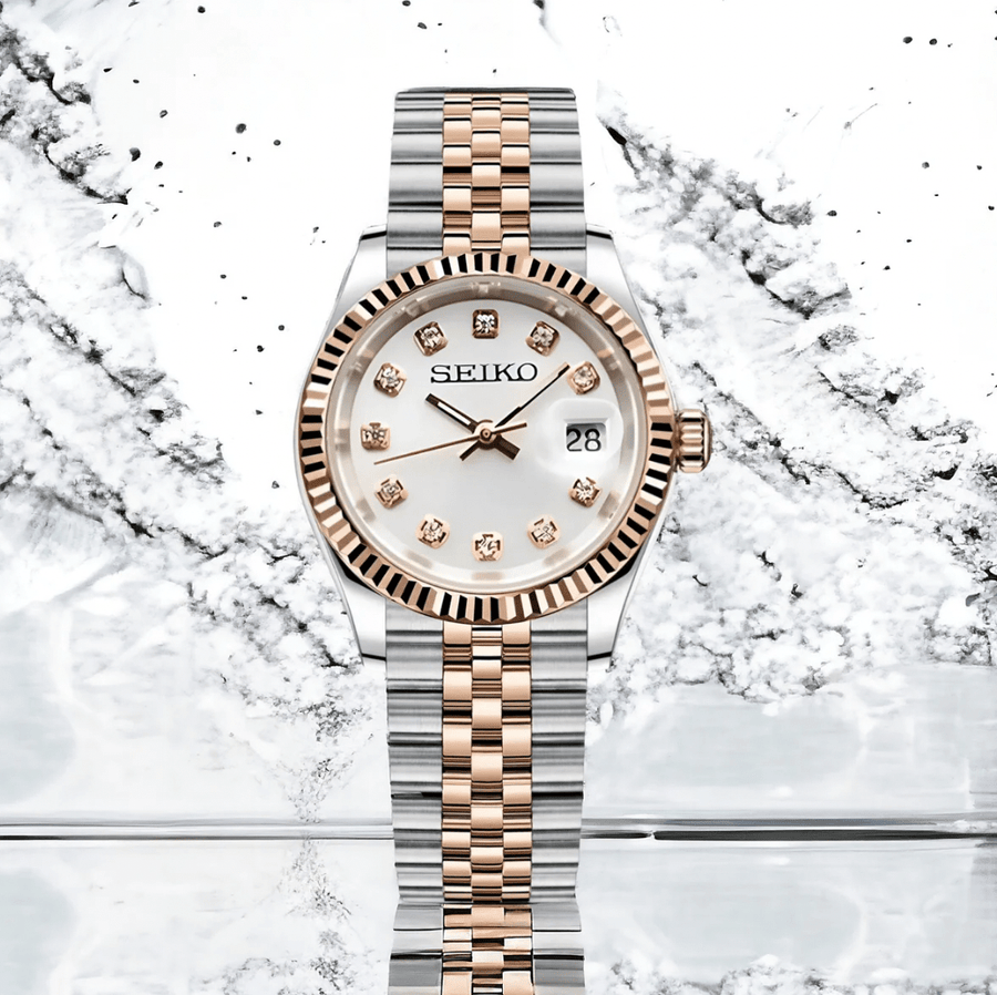 Seiko Mod Datejust Twotone Lady White
