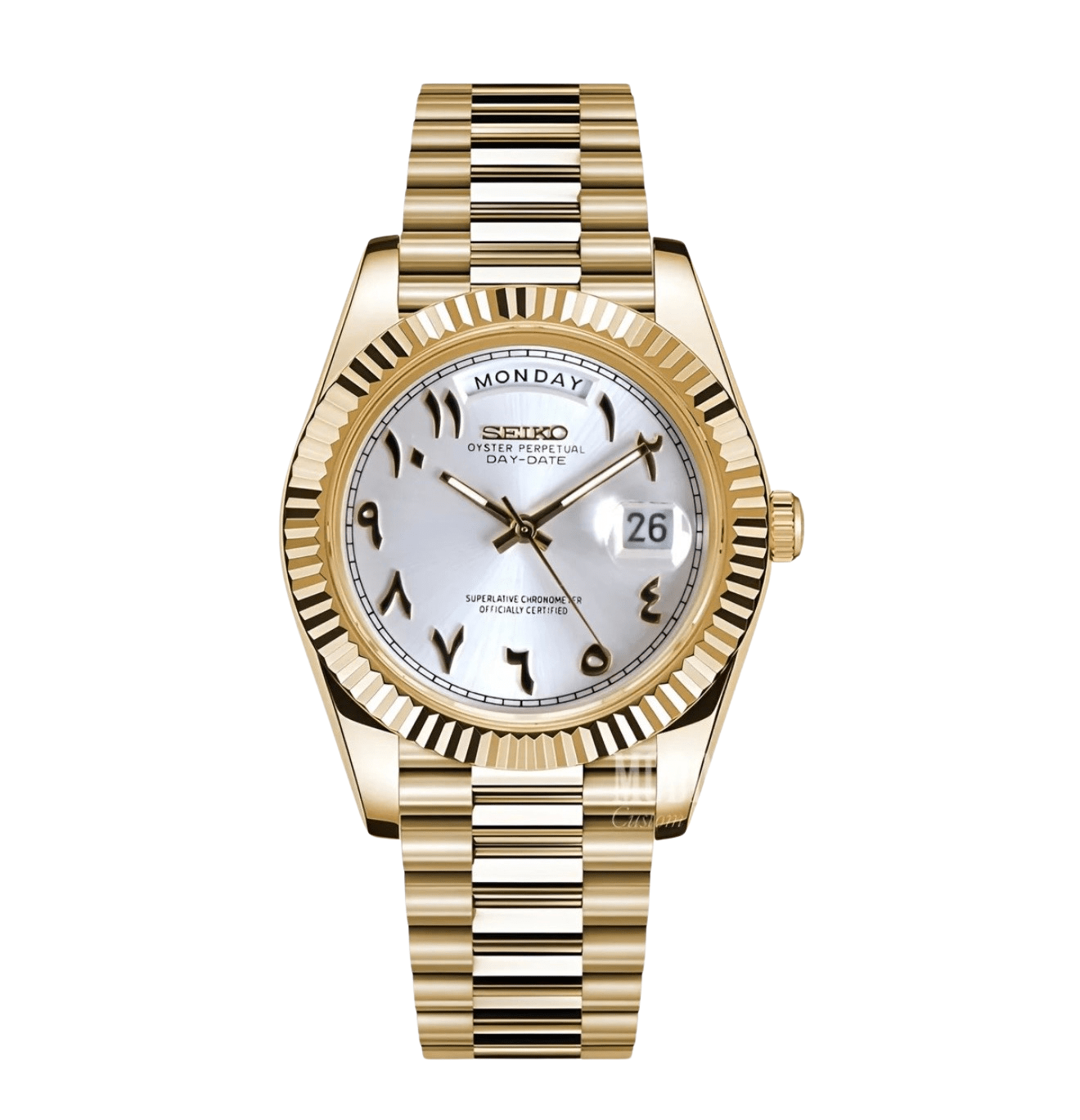 Seiko Mod Day-Date Gold Arabic White
