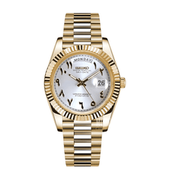 Seiko Mod Day-Date Gold Arabic White