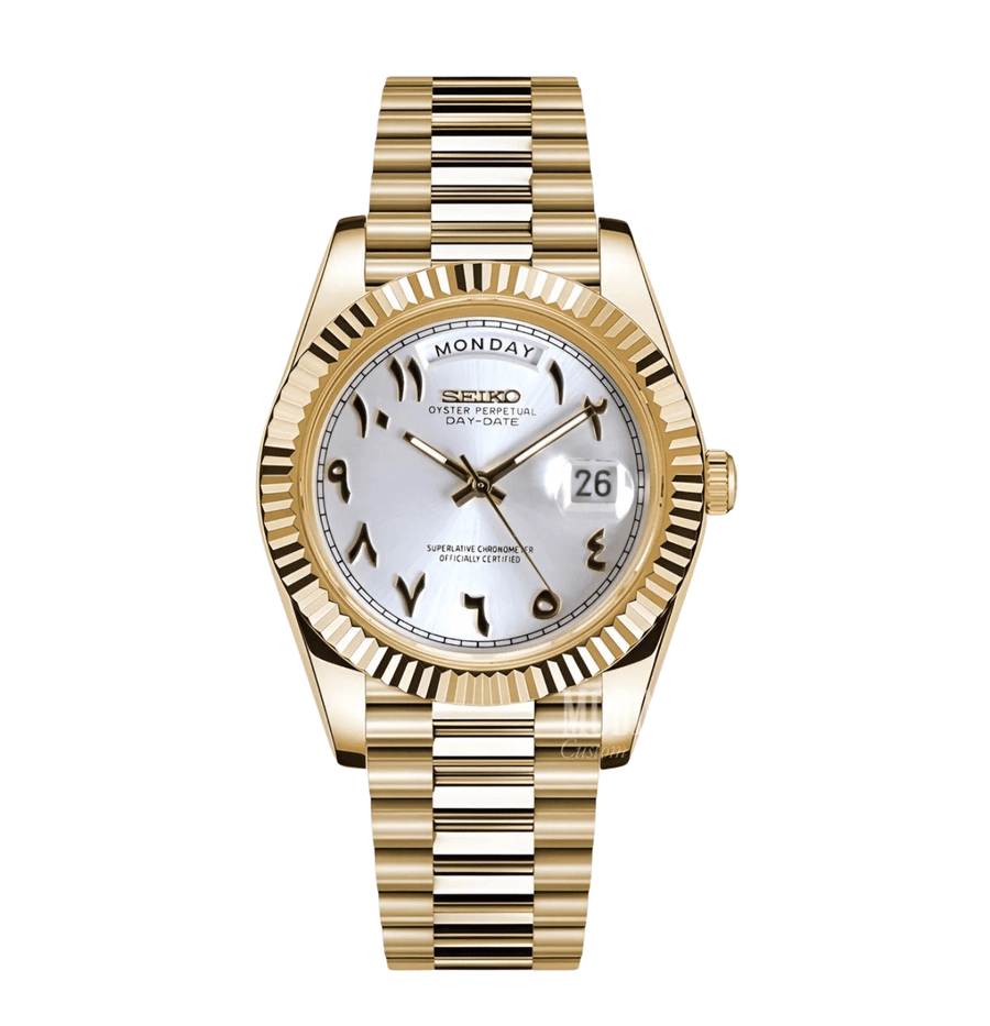 Seiko Mod Day-Date Gold Arabic White