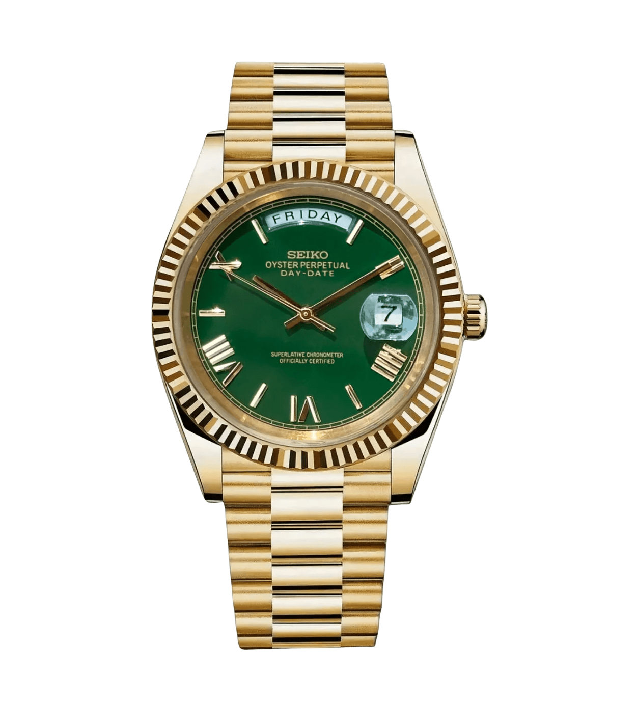 Seiko Mod Day-Date Roman Gold Green
