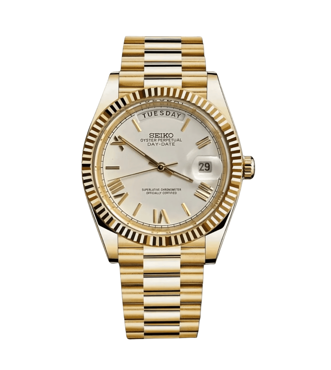 Seiko Mod Day-Date Roman Gold White