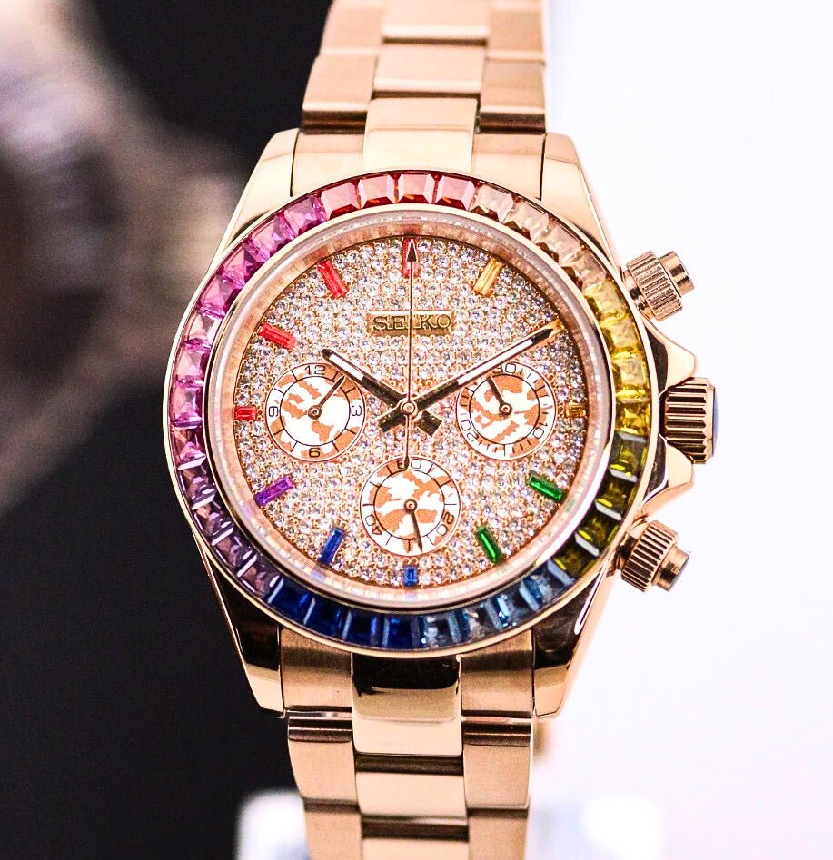 Seiko Mod Daytona Rose Gold - Ice Rainbow