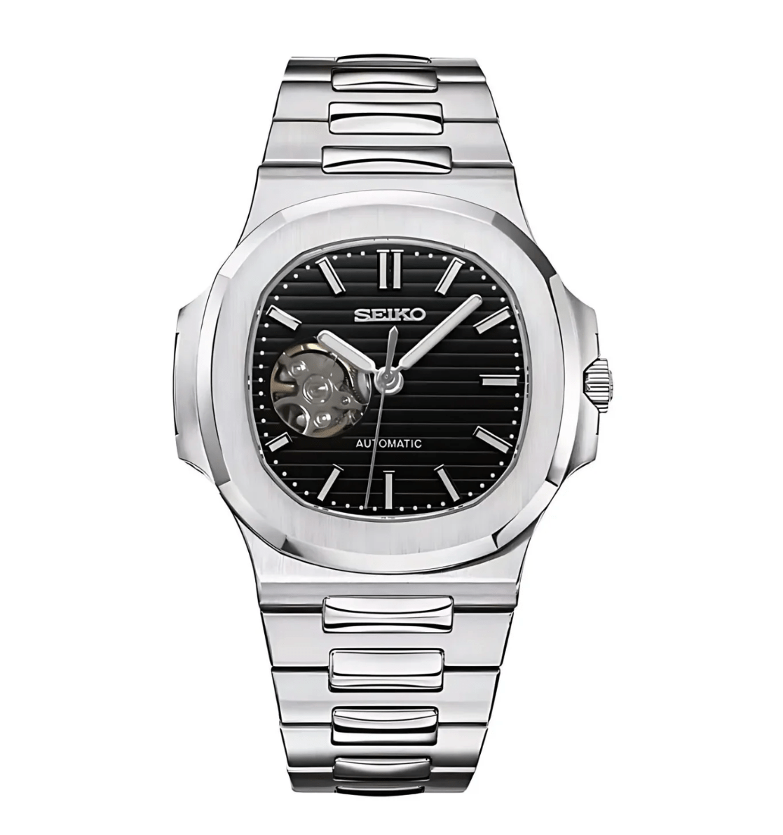 Seiko Mod Nautilus (Open Heart) Silver - Black