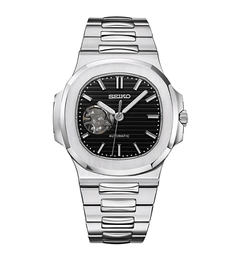 Seiko Mod Nautilus (Open Heart) Silver - Black
