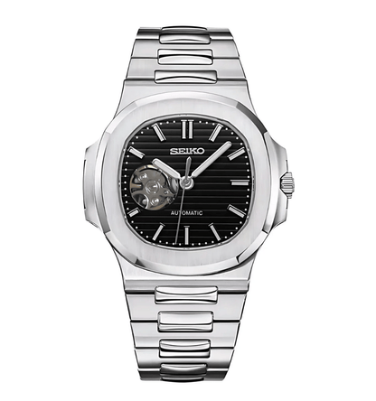 Seiko Mod Nautilus (Open Heart) Silver - Black