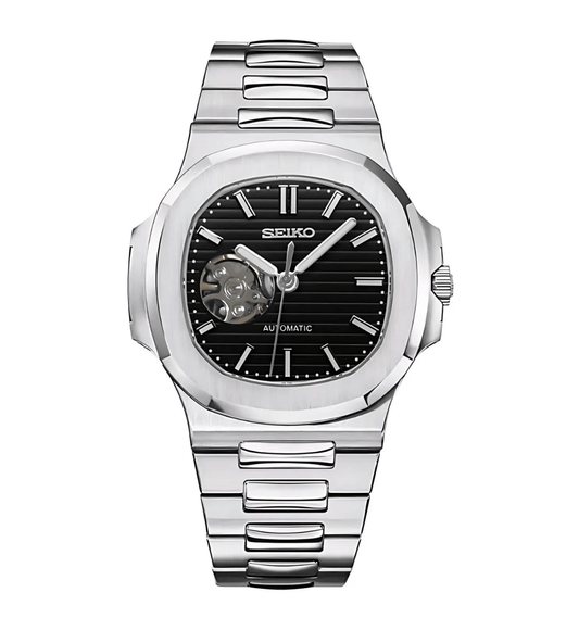 Seiko Mod Nautilus (Open Heart) Silver - Black