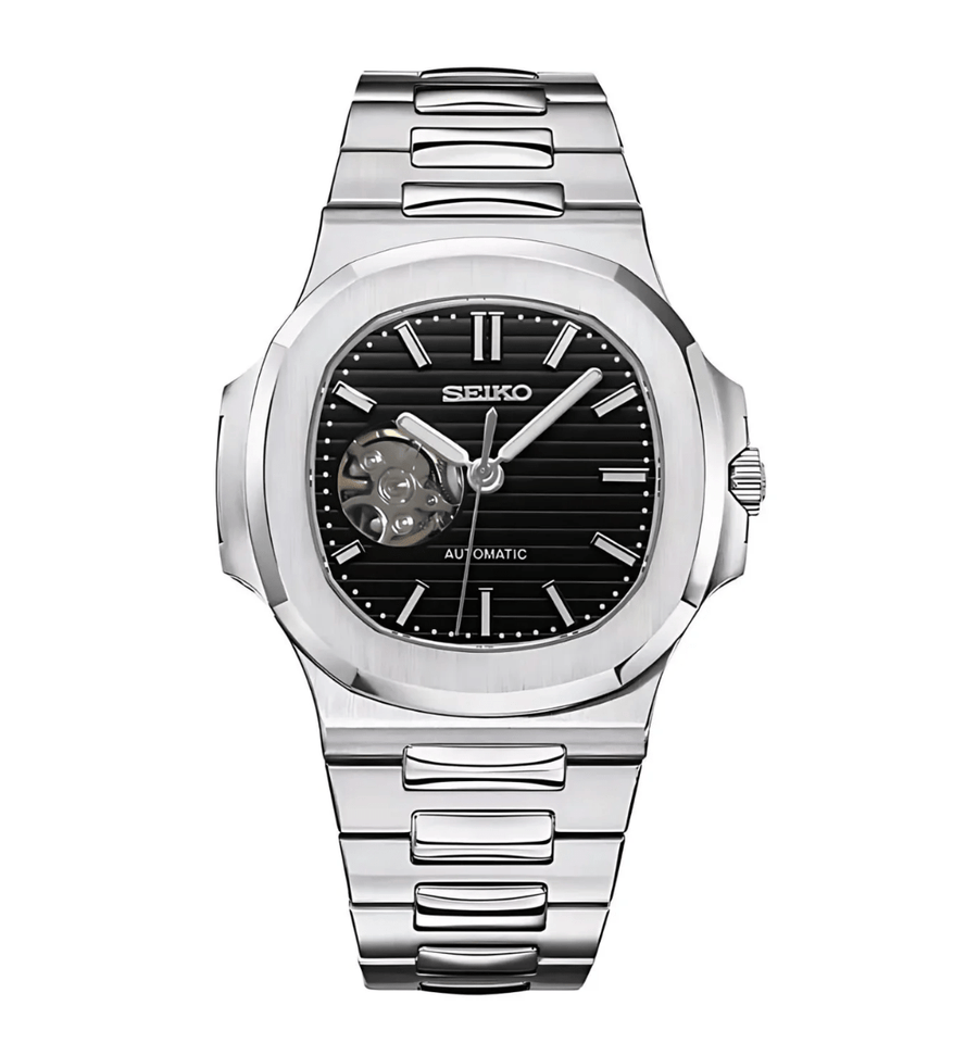 Seiko Mod Nautilus (Open Heart) Silver - Black