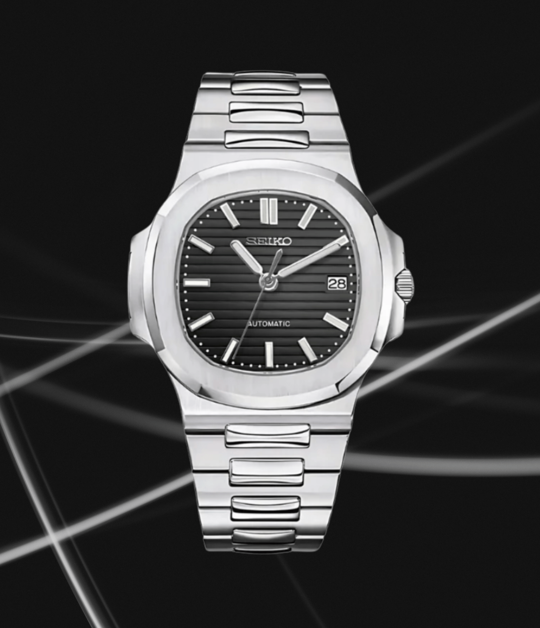 Seiko Mod Nautilus Silver Black