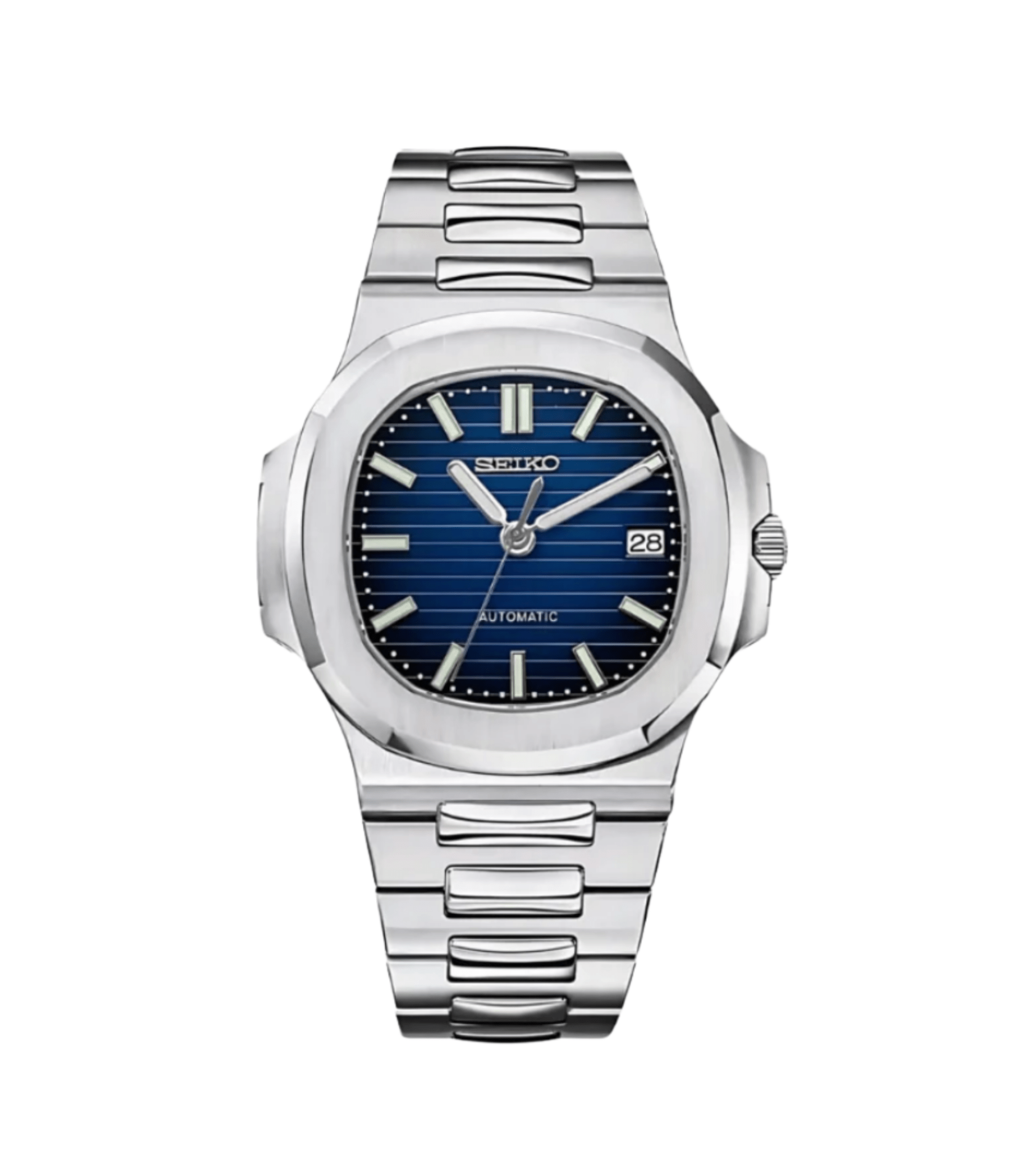 Seiko Mod Nautilus Silver Blue
