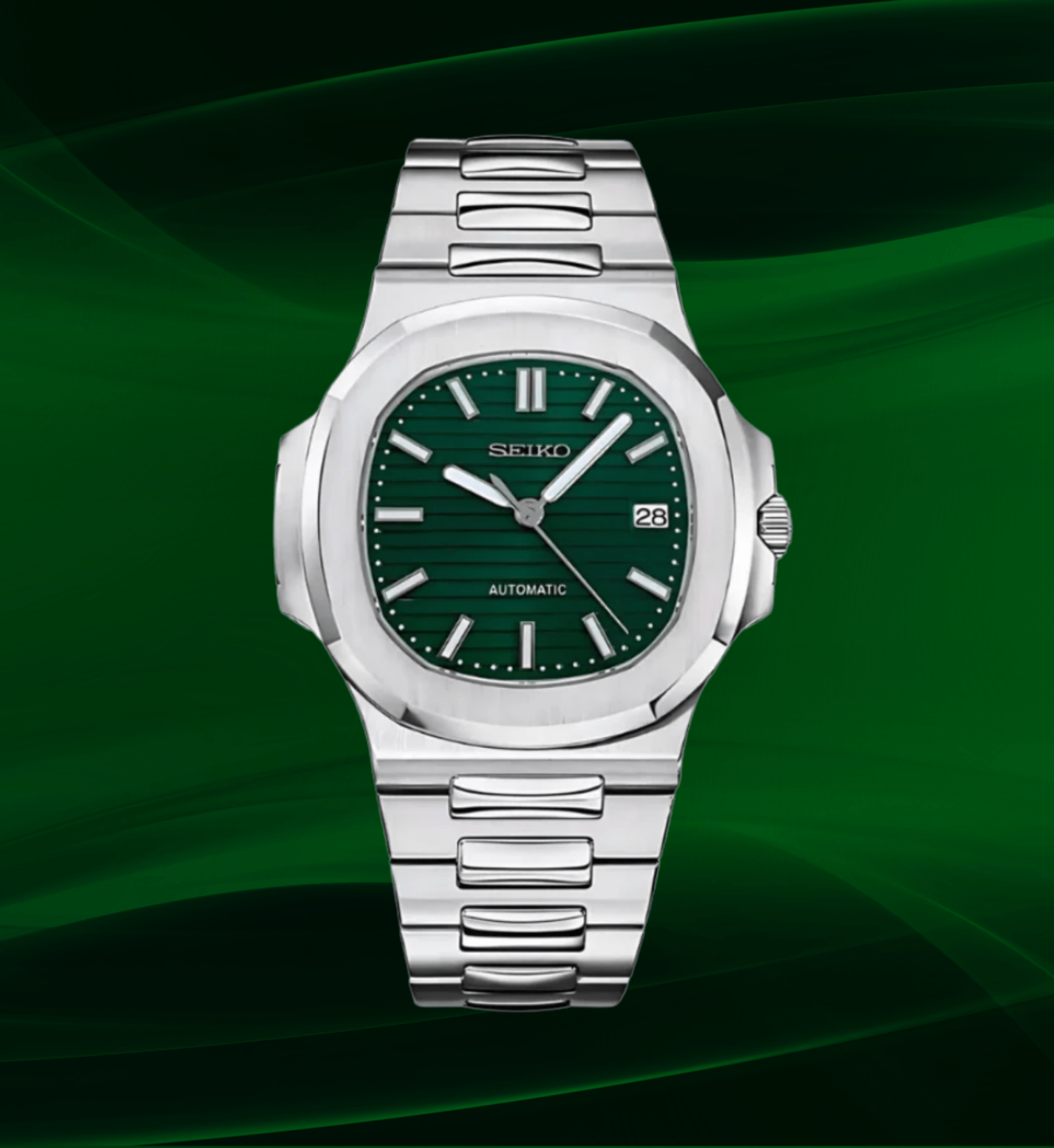 Seiko Mod Nautilus Silver Green
