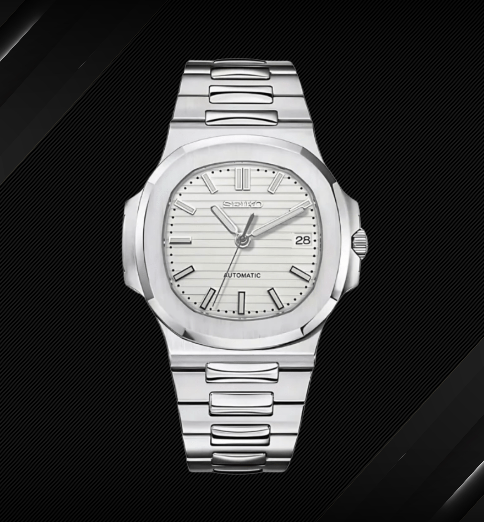 Seiko Mod Nautilus Silver White