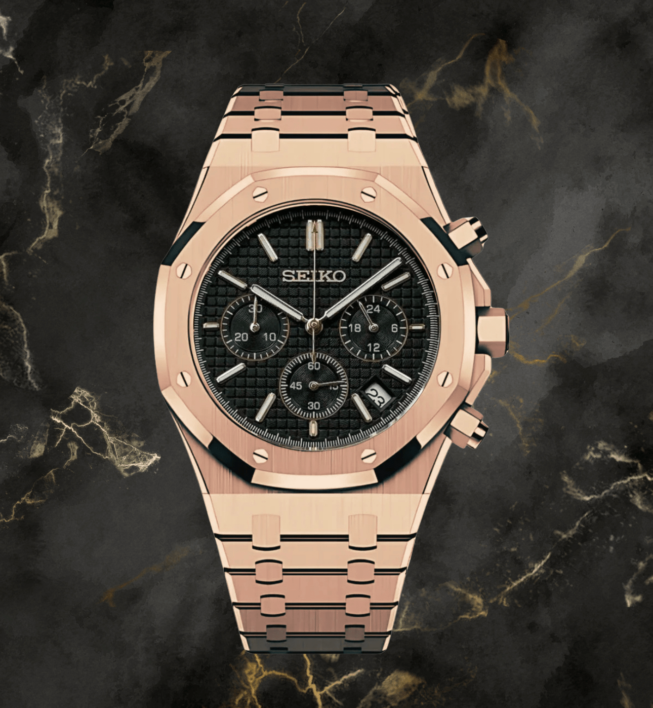 Seiko Mod Royal Oak Chronograph Rose Gold